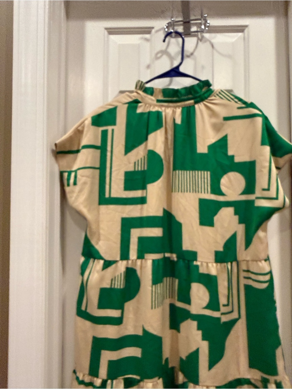 Green and Cream Geometric Short Dress - Picture 4 of 5